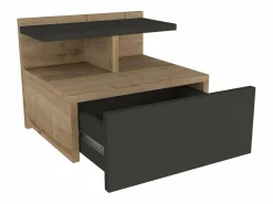 Vente-unique Mesita De Noche|Mesita de noche suspendida con 1 cajón y 1 estante natural y antracita - AZELNO