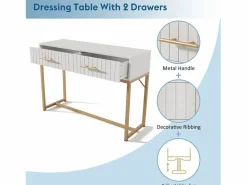 Merax Tocador|Mesita de noche tapizada - 43,9 x 35,5 x 49 cm - con 2 cajones + tirador metálico - MDF + terciopelo - gris