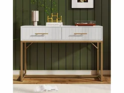 Merax Tocador|Mesita de noche tapizada - 43,9 x 35,5 x 49 cm - con 2 cajones + tirador metálico - MDF + terciopelo - gris
