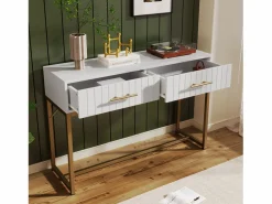 Merax Tocador|Mesita de noche tapizada - 43,9 x 35,5 x 49 cm - con 2 cajones + tirador metálico - MDF + terciopelo - gris