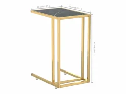 vidaxl Mesita ordenador vidrio transparente negro mármol 50x35x65cm Negro / Dorado New