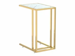 vidaxl Mesita ordenador vidrio transparente blanco mármol 50x35x65cm Blanco / Dorado