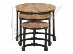 Mesitas auxiliares 3 Piezas madera de mango rugosa^vidaxl Hot
