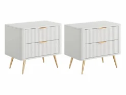 Vente-unique Mesitas de noche set de 2 con 2 cajones en y dorado - ELONARIA de Pascal Morabito Blanco Discount