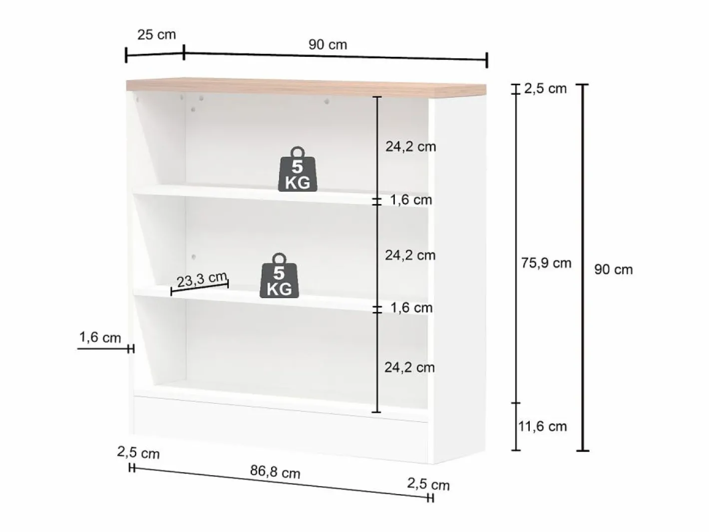 Meuble estantería de cocina Sole con 3 estantes brillo y report 90x90x25 cm^ Clearance