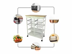 Meyvaser - Carro de Cocina de Cocina con Ruedas con 4 cestas extraíbles 4 bandejas y 2 cajones Oporto 8 Color 87x 67 x 37 Cm^ Hot
