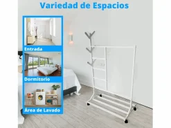 Burro Para Ropa|Meyvaser - Vestidor portatil, Perchero portátil con ruedas de 180x100x35 Cm y 6 Ganchos en madera color .