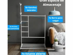 Burro Para Ropa|Meyvaser - Vestidor portatil, Perchero portátil con ruedas de 180x100x35 Cm y 6 Ganchos en madera color .