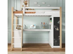 DripeX Cama Infantil|Mezzanine Bed with Office - 90 x 200 cm - 6 cajones grandes - cerca y escalera - Madera sólida y MDF - White