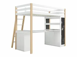 DripeX Cama Infantil|Mezzanine Bed with Office - 90 x 200 cm - 6 cajones grandes - cerca y escalera - Madera sólida y MDF - White