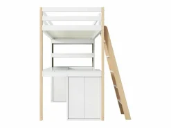 DripeX Cama Infantil|Mezzanine Bed with Office - 90 x 200 cm - 6 cajones grandes - cerca y escalera - Madera sólida y MDF - White