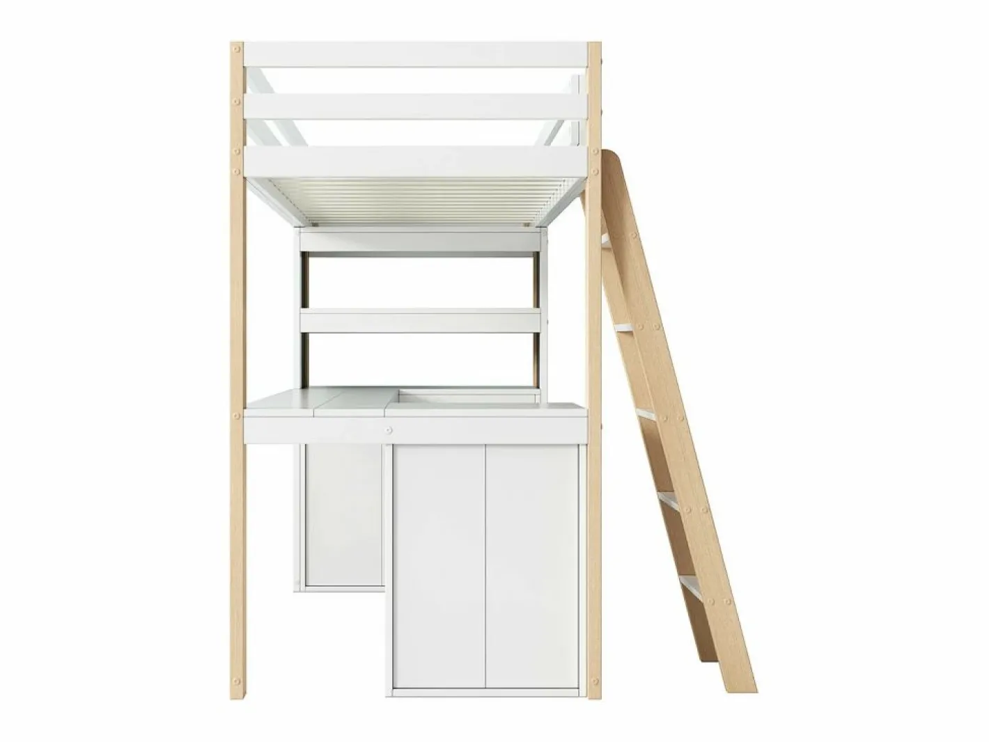 DripeX Cama Infantil|Mezzanine Bed with Office - 90 x 200 cm - 6 cajones grandes - cerca y escalera - Madera sólida y MDF - White