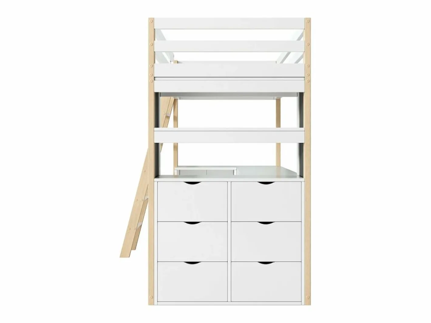DripeX Cama Infantil|Mezzanine Bed with Office - 90 x 200 cm - 6 cajones grandes - cerca y escalera - Madera sólida y MDF - White