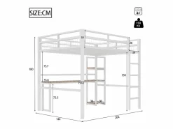 ModernLuxe Cama Alta|Cama Con Almacenaje|Mezzanine iluminado 140x200 cm - con escritorio - con puertos USB + Type-C - barandilla - escalera - (sin colchón)