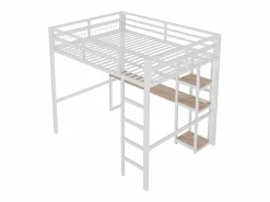 ModernLuxe Cama Alta|Cama Con Almacenaje|Mezzanine iluminado 140x200 cm - con escritorio - con puertos USB + Type-C - barandilla - escalera - (sin colchón)