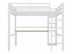 ModernLuxe Cama Alta|Cama Con Almacenaje|Mezzanine iluminado 140x200 cm - con escritorio - con puertos USB + Type-C - barandilla - escalera - (sin colchón)