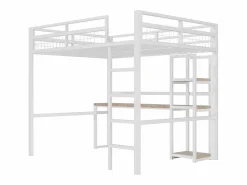 ModernLuxe Cama Alta|Cama Con Almacenaje|Mezzanine iluminado 140x200 cm - con escritorio - con puertos USB + Type-C - barandilla - escalera - (sin colchón)