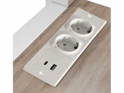 ModernLuxe Cama Alta|Cama Con Almacenaje|Mezzanine iluminado 140x200 cm - con escritorio - con puertos USB + Type-C - barandilla - escalera - (sin colchón)