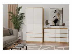 MILAN – Cómoda ancha para dormitorio con 6 cajones – 30x120x77 cm – Mueble de almacenamiento – Artesanal y blanco^TOPESHOP Outlet