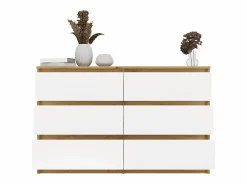 MILAN – Cómoda ancha para dormitorio con 6 cajones – 30x120x77 cm – Mueble de almacenamiento – Artesanal y blanco^TOPESHOP Outlet