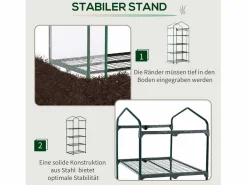 Mini invernadero con estantes, película de PVC resistente, estructura de acero, puerta enrollable, verde (70x50x160cm)^ Best