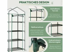 Mini invernadero con estantes, película de PVC resistente, estructura de acero, puerta enrollable, verde (70x50x160cm)^ Best