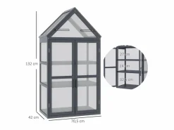 Mini invernadero de 3 niveles con techo practicable, estructura de madera natural, color (70,5 x 42 x 132 cm) Gris Best