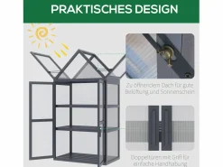Mini invernadero de 3 niveles con techo practicable, estructura de madera natural, color (70,5 x 42 x 132 cm) Gris Best