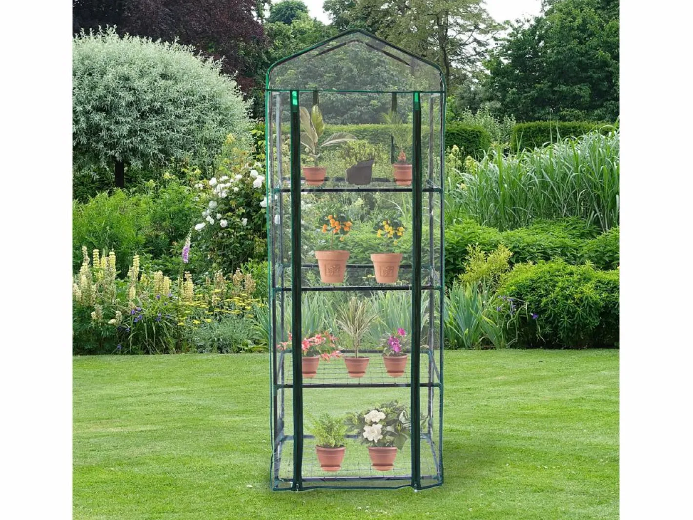 Mini Invernadero de 4 niveles PVC Transparente Cubierta Impermeable Estantes Pequeños Casa de Cultivo de Plantas Jardín al Aire Libre Marco de Acero | Pala Gratis^Monstershop Best