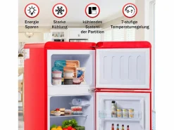 Mini nevera retro, 60 L en total, 22 L en congelador, 38 L en frigorífico, clase energética E, LED, diseño retro, color (88,8 x 45,5 x 42,5 cm)^ Discount