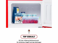 Mini nevera retro, 60 L en total, 22 L en congelador, 38 L en frigorífico, clase energética E, LED, diseño retro, color (88,8 x 45,5 x 42,5 cm)^ Discount