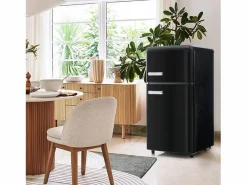 Mini nevera retro, 72 L en total, 21 L en congelador, 51 L en frigorífico, Clase energética E, LED, Diseño retro, Color (45 x 44 x 91 cm) Negro New