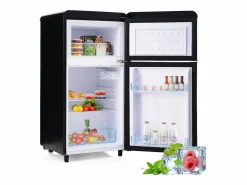 Mini nevera retro, 72 L en total, 21 L en congelador, 51 L en frigorífico, Clase energética E, LED, Diseño retro, Color (45 x 44 x 91 cm) Negro New