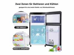 Mini nevera retro, 72 L en total, 21 L en congelador, 51 L en frigorífico, Clase energética E, LED, Diseño retro, Color (45 x 44 x 91 cm) Negro New