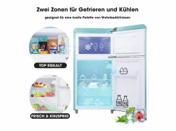 Mini nevera retro, 72 L en total, 21 L en congelador, 51 L en frigorífico, Clase energética E, LED, Diseño retro, Cian (45 x 44 x 91 cm) Violeta Sale