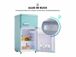 Mini nevera retro, 72 L en total, 21 L en congelador, 51 L en frigorífico, Clase energética E, LED, Diseño retro, Cian (45 x 44 x 91 cm) Violeta Sale