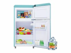 Mini nevera retro, 72 L en total, 21 L en congelador, 51 L en frigorífico, Clase energética E, LED, Diseño retro, Cian (45 x 44 x 91 cm) Violeta Sale