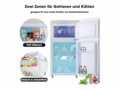 Electrodomésticos De Frío|Mini nevera retro, 72 L en total, 21 L en congelador, 51 L en frigorífico, Clase energética E, LED, Diseño retro, (45 x 44 x 91 cm)