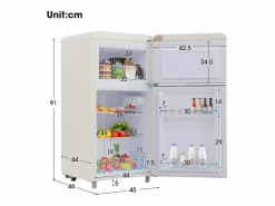 Electrodomésticos De Frío|Mini nevera retro, 72 L en total, 21 L en congelador, 51 L en frigorífico, Clase energética E, LED, Diseño retro, (45 x 44 x 91 cm)