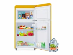 Mini nevera retro, 72 L en total, 21 L en congelador, 51 L en frigorífico, Clase energética E, LED, Diseño retro, (45 x 44 x 91 cm) Amarillo Best