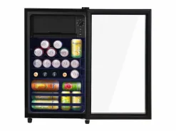 Mini refrigerador de 76 L, congelador de 6 L + refrigerador de 70 L, 5 niveles de temperatura, LED, R600a, acero inoxidable, (40 x 43,5 x 71,6 cm) Negro Best