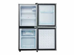 Electrodomésticos De Frío|Mini refrigerador de 106 L, refrigerador de 60 L + congelador de 46 L, 7 niveles de temperatura, LED, acero inoxidable, y plateado (42,5 x 44,5 x 102 cm)