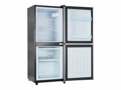 Electrodomésticos De Frío|Mini refrigerador de 106 L, refrigerador de 60 L + congelador de 46 L, 7 niveles de temperatura, LED, acero inoxidable, y plateado (42,5 x 44,5 x 102 cm)