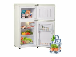 Mini refrigerador de doble puerta, 60 L en total, congelador de 22 L, refrigerador de 38 L, LED, plástico, crema (88,8 x 45,5 x 42,5 cm)^ New
