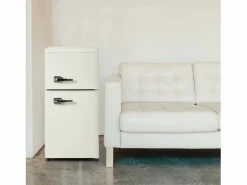 Mini refrigerador de doble puerta, 60 L en total, congelador de 22 L, refrigerador de 38 L, LED, plástico, crema (88,8 x 45,5 x 42,5 cm)^ New