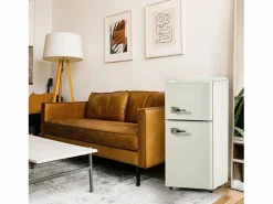 Mini refrigerador de doble puerta, 60 L en total, congelador de 22 L, refrigerador de 38 L, LED, plástico, crema (88,8 x 45,5 x 42,5 cm)^ New