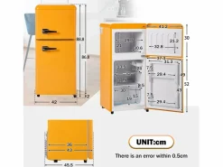 DripeX Mini Refrigerador 22L + 38L, 7 Nivel de temperatura, -27 ° C∽13 ° C, sonido 45 dB, Energy Clase E, 102kWh/año, 42x45.5x88.8cm Amarillo Outlet