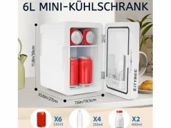 NETTLIFE Mini refrigerador de 6 litros: refrigerador pequeño silencioso de 12 V y 230 V con espejo e iluminación LED. Blanco Online