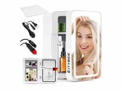 NETTLIFE Mini refrigerador de 6 litros: refrigerador pequeño silencioso de 12 V y 230 V con espejo e iluminación LED. Blanco Online