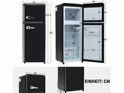 Mininevera retro, 92 L en total, congelador de 28 L, refrigerador de 64 L, clase energética D, LED, diseño moderno, color (105,5 x 41 x 45,5 cm) Negro